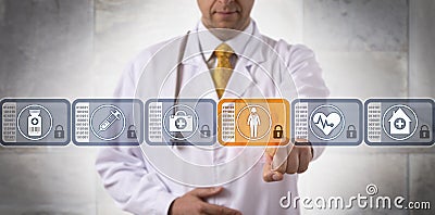 Physician Choosing Patient Record Block In Chain Stock Photo