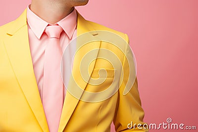 Unrecognizable stylish man guy male model in trendy yellow suit jacket fashion store clothes shop vivid clothing Stock Photo