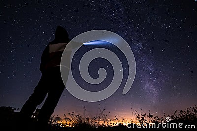 Unrecognized man looking stars Stock Photo