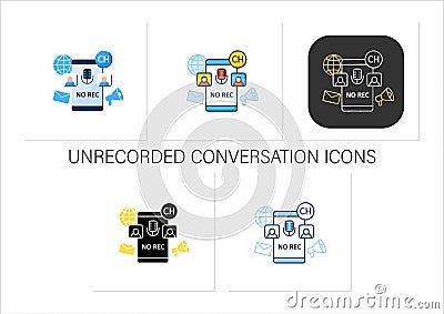 Unrecorded conversation icons set Vector Illustration