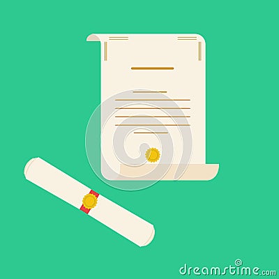 Unrolled and rolled diploma paper icon Stock Photo