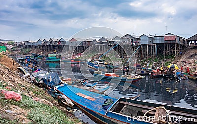 Unsanitary living conditions on lake Tonle Sap Editorial Stock Photo