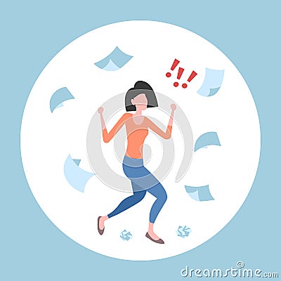 Unsatisfied businesswoman throwing paper sheets angry emotional business woman conflict problem fail concept documents Vector Illustration