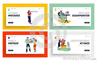 Unsatisfied Customer, Disappointed Consumer Landing Page Template Set. Characters Low Feedback Store and Cafe Vector Illustration