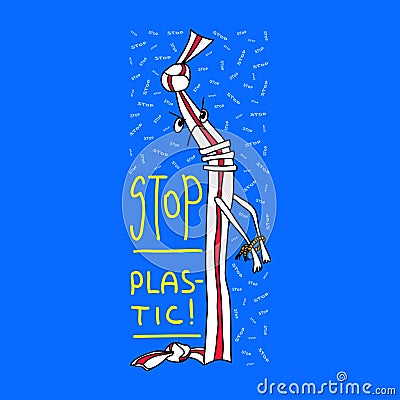 Unsatisfied plastic straw knotted on both sides Vector Illustration