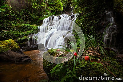 Unseen Man daeng water fall in phuhinrongkla park Stock Photo