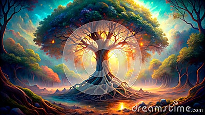 The Unseen Symphony of a Tree Root: A Surreal Representation of the Hidden World Generative AI Machine-created Stock Photo