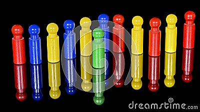 Unsegregated colored pegs in a line Stock Photo