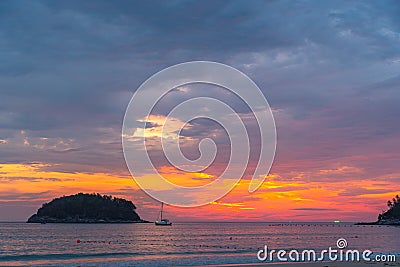 Unset in the channel of Pu island Phuket Stock Photo