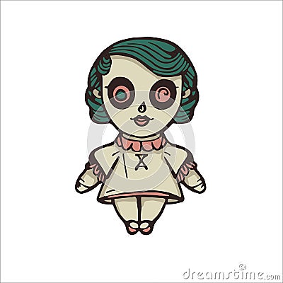 Creepy halloween doll with green hair Vector Illustration