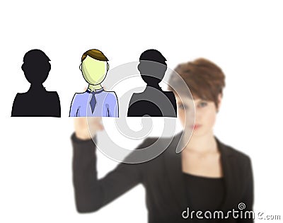 Unsharp young business woman selecting virtual friends isolated Stock Photo