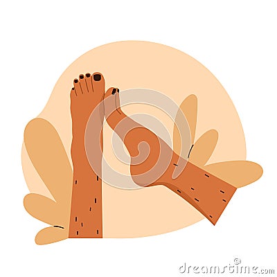 Unshaved hairy female legs. Body positive, normalize female body hair, skin care. Vector Illustration