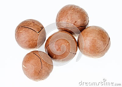 Unshelled macadamia nuts Stock Photo