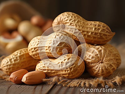 unshelled peanuts on wooden background Cartoon Illustration