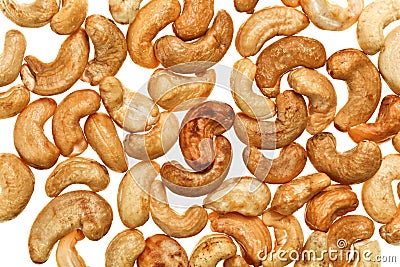 Unshelled roasted cashew nuts food background Stock Photo