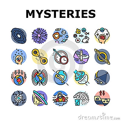 unsolved mysteries question icons set vector Cartoon Illustration