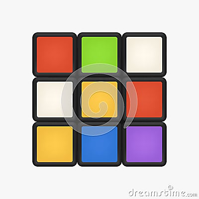 unsolved rubik cube front view on white Vector Illustration