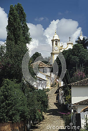 Unspoiled colonial street in Tiradentes, Minas Gerais, Brazil. Stock Photo