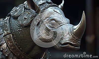 With unstoppable force and impenetrable defense, anthropomorphic rhinoceros charges in military armor. Creating using Stock Photo