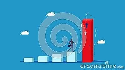 Unstoppable growth. Businessman standing and looking at steadily growing bar graph Vector Illustration