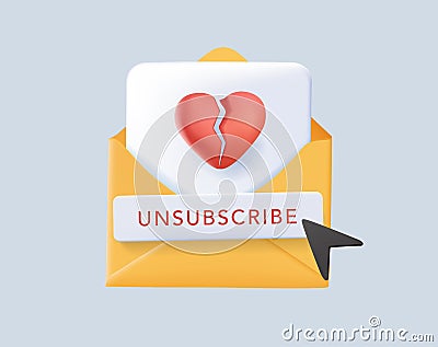 Unsubscribe email exit from mailing list, cancel subscription button, remove or leaving marketing email, delete Vector Illustration