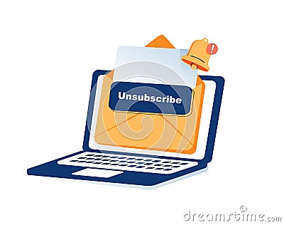 Unsubscribe email exit from mailing list, cancel subscription button, remove or leaving marketing email, delete Vector Illustration