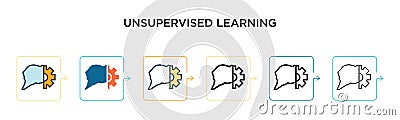 Unsupervised learning vector icon in 6 different modern styles. Black, two colored unsupervised learning icons designed in filled Vector Illustration