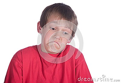 Unsure boy on white Stock Photo