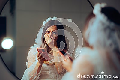 Stressed Bride Feeling Disappointed Afraid of Commitment Stock Photo