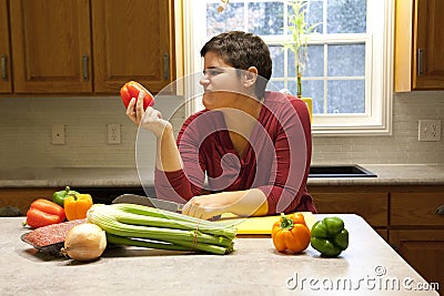 Unsure about vegetables Stock Photo