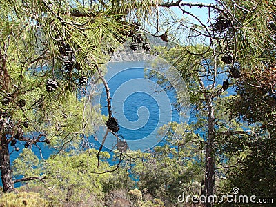 Fantastic views of the Lycian Trail along the top of a mountain range off the Mediterranean coast. Stock Photo