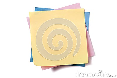 Untidy stack various different colors sticky post notes isolated Stock Photo
