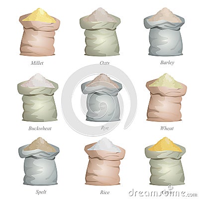 Untied sacks with cereal flour Vector Illustration