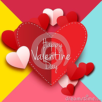 Valentines day greetings card with cut paper heart Vector Illustration