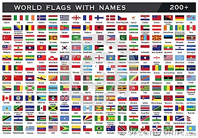 World Flag with counties names drawing by illustration Cartoon Illustration