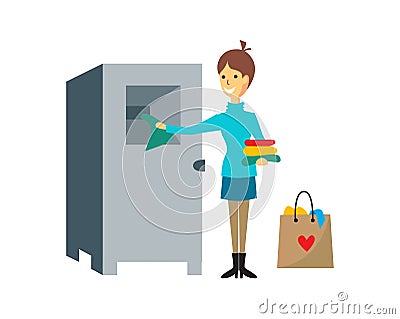 Vector Illustration of woman`s clothes donation Cartoon Illustration