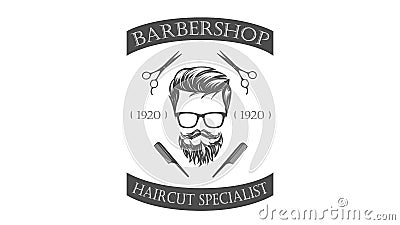 Barbershop logo with hairstyles, scissors and combs Vector Illustration
