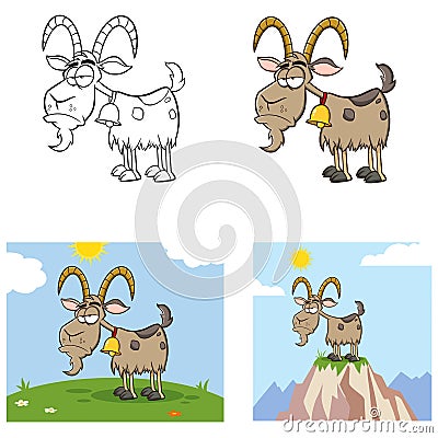 Grumpy Goat Cartoon Character. Set Vector Collection Vector Illustration