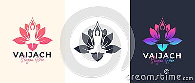 Yoga pose with lotus flower logo design Vector Illustration