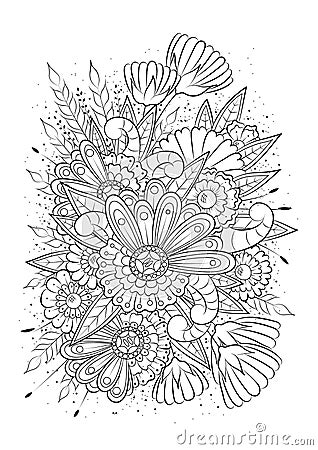 Coloring page for older children and adults. Black-white background. Can be used for printing on paper and fabric. Vector Illustration