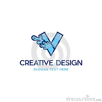 Letter V Watersplash Modern Abstract Business Ecology Logo Vector Illustration