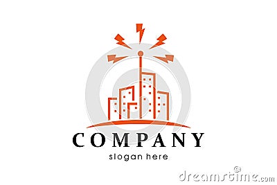 City building and electric concept, urban logo template ready to use Vector Illustration