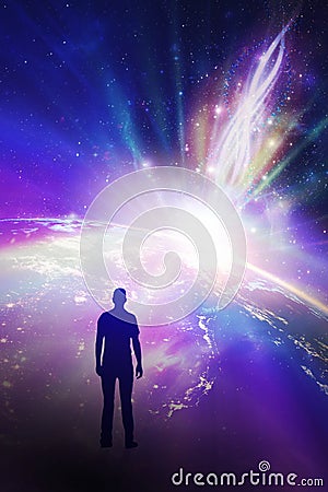 Spiritual love healing earth rainbow energy, DNA power activation code, portal, evolution, transformation, fractals Stock Photo