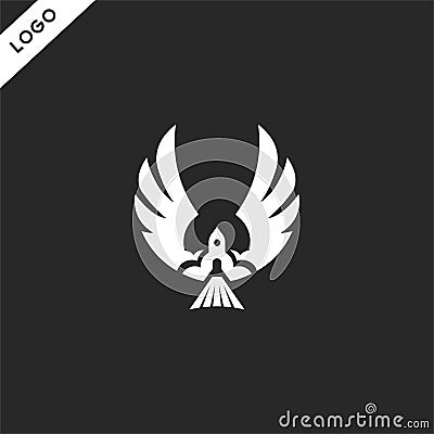 Rocket logo with flying wings, black and white color Stock Photo