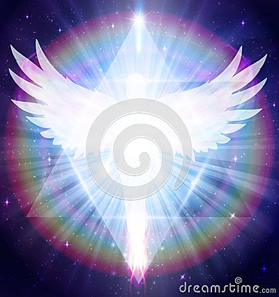 Angel of light and love doing a miracle, rainbow power energy, merkaba, star soul gate, diamond heart Stock Photo