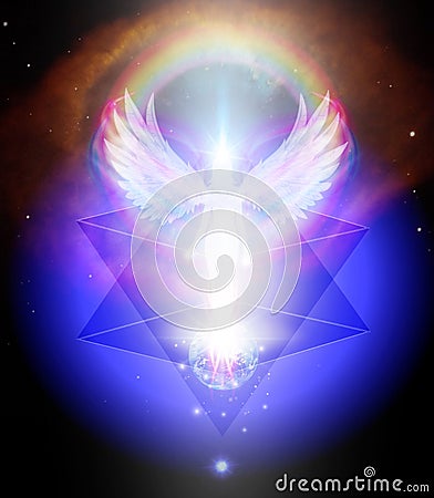 Angel of light and love doing a miracle, rainbow power energy, merkaba, star soul gate, diamond heart Stock Photo