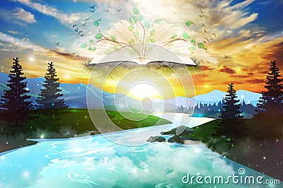 Magic book, Book of life, Akashic records, love spell, fairytale, wish come true Stock Photo