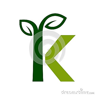 Letter K with a leaf concept. Very suitable in various natural business purposes also for icon, symbol, logo. Vector Illustration