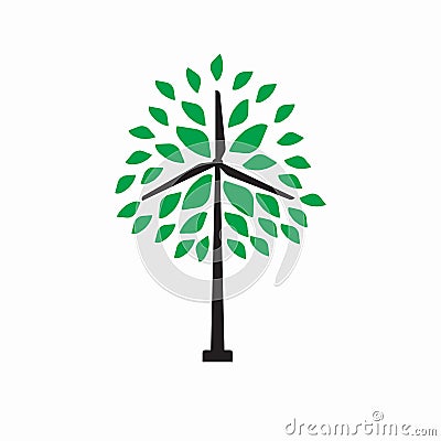 Windmill with leaves, green energy concept Vector Illustration