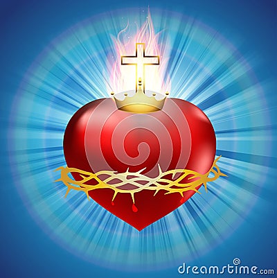 Sacred Heart of Jesus Christ, Divine Love, Eternity, Redemption Vector Illustration